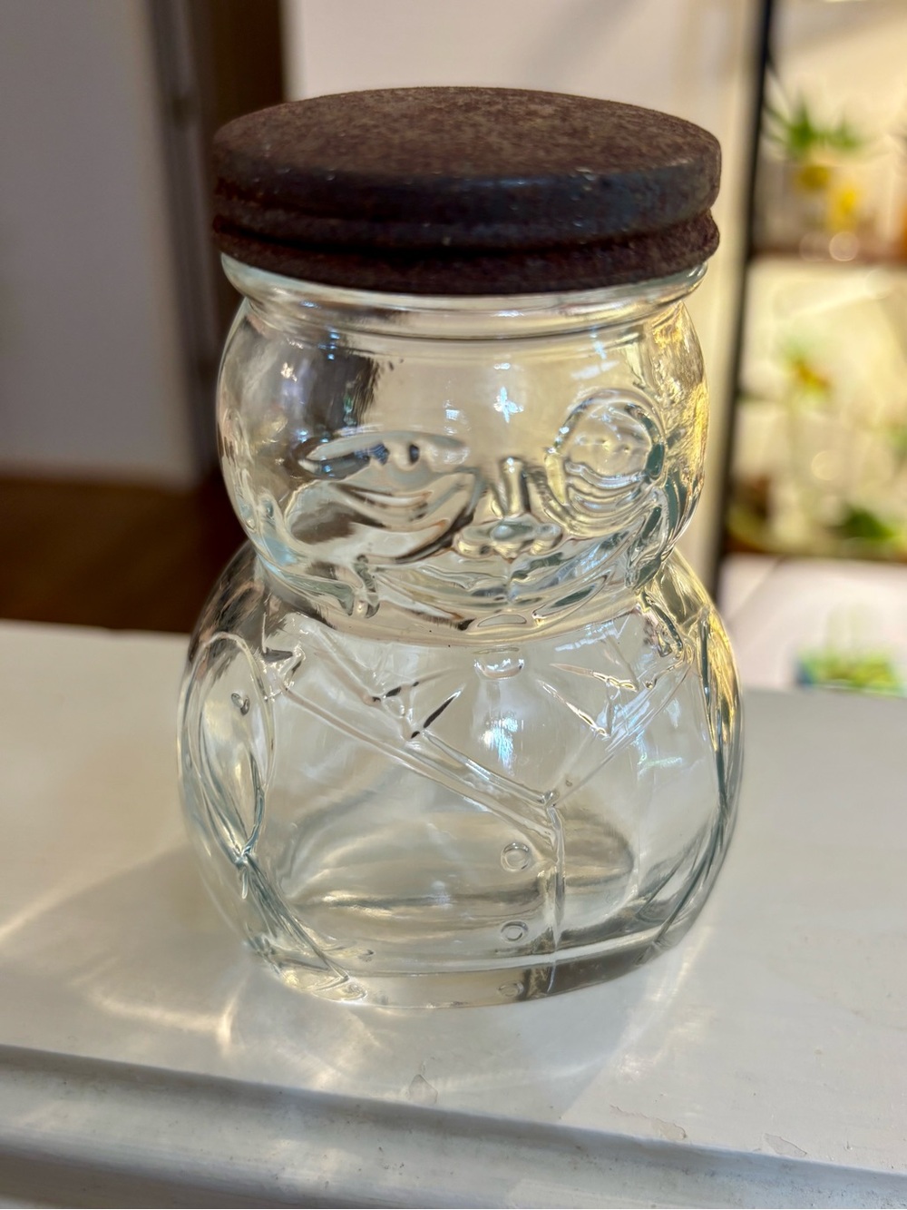 VTG SUN-RA GLASS MAN IN TUXEDO HOT DOG SAUCE JAR - tilt jar vintage mid-century